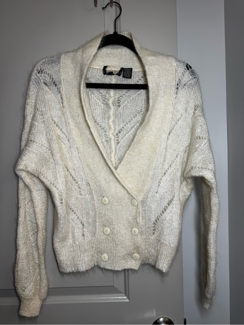 Cream Double-Breasted Mohair Blend Sweater